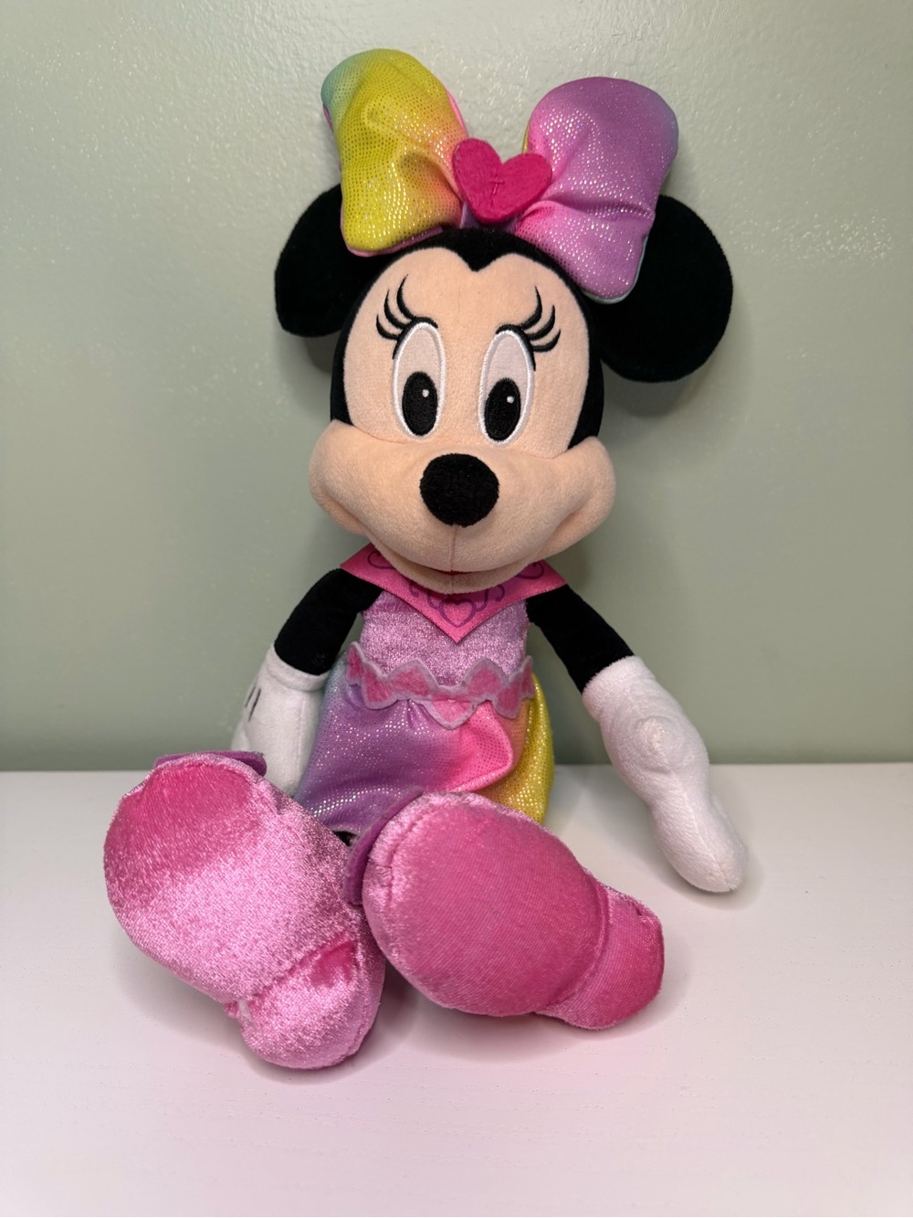 Disney Minnie Mouse Plush - Pink and Rainbow Bow
